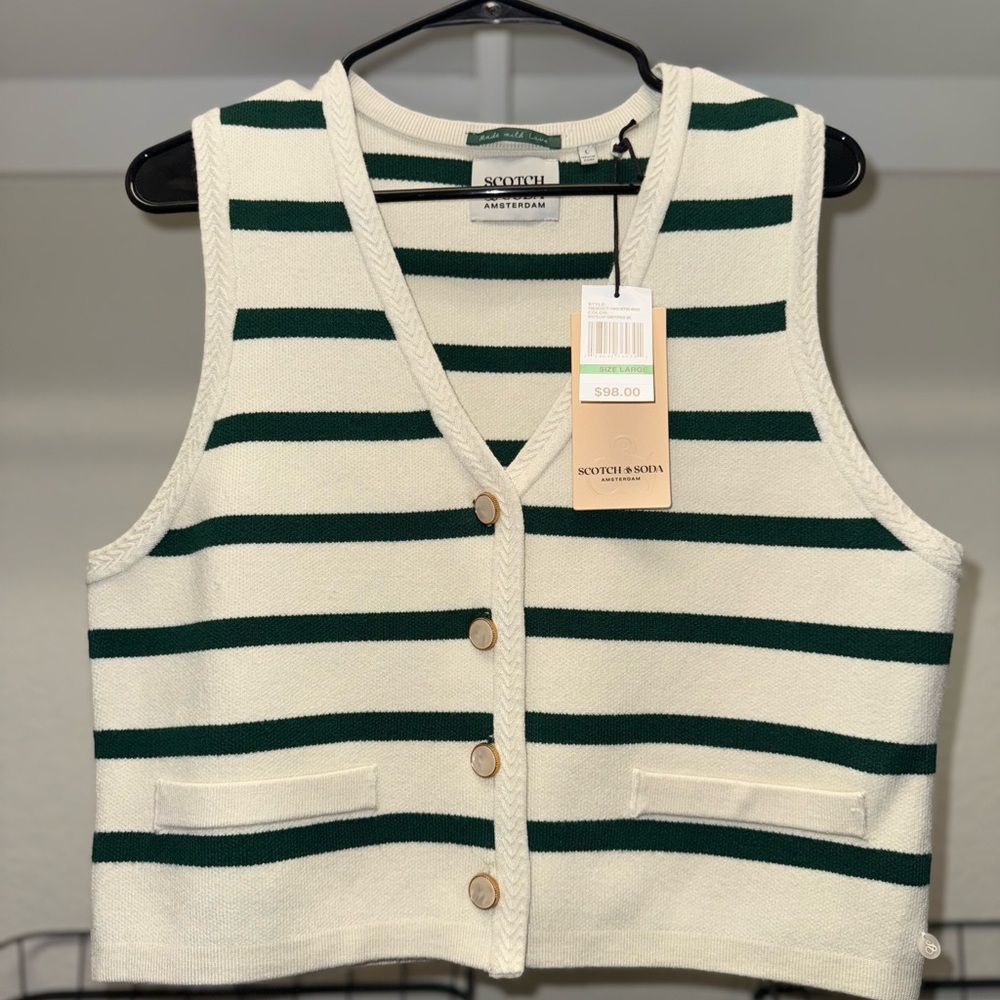 Scotch & Soda Green and Cream Striped Vest